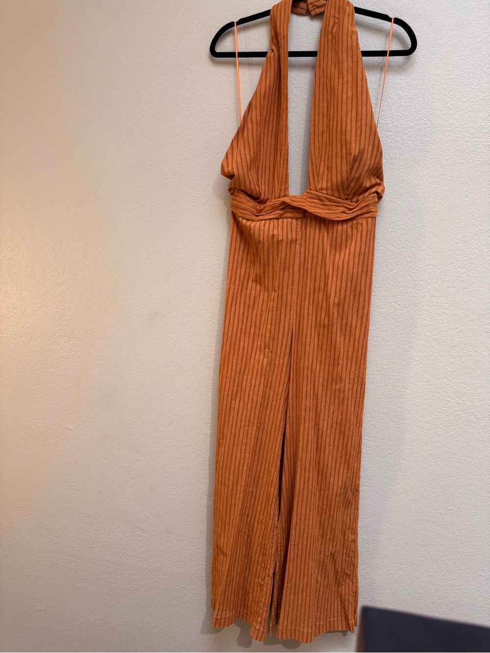 Sleeveless Halter Wide-Leg Jumpsuit in Rust